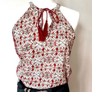 Red, grey and cream top